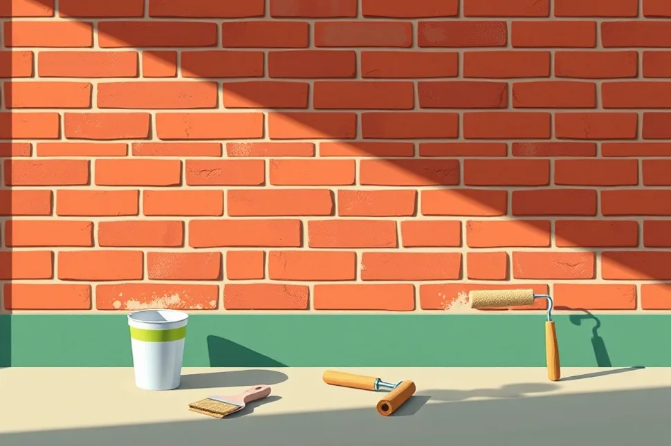 Outils de peinture disposés dans l'ordre des étapes du chantier